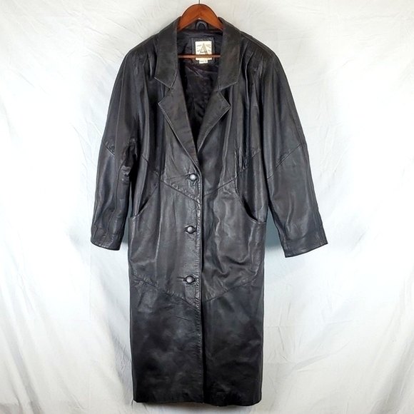Vintage 80s/90s Avanti Black Leather Trenchcoat - Picture 1 of 8